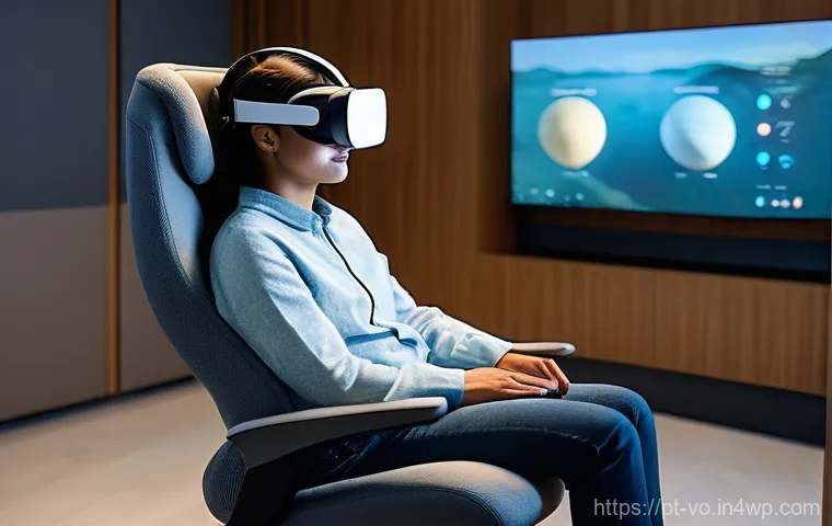 감각확장 기술을 통한 심리 치료 사례 - **Virtual Reality for Trauma Reprocessing:**
A young adult, dressed in comfortable, modest every...