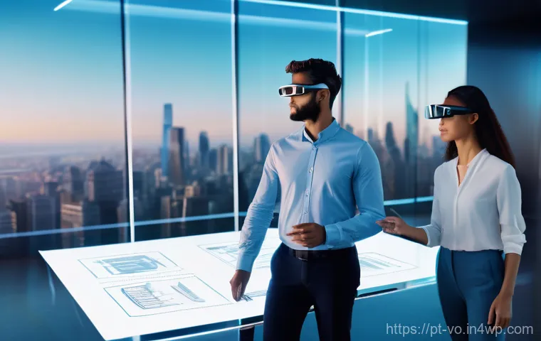 감각확장 기술을 활용한 협업 툴 분석 - **Prompt 1: Immersive Virtual Reality Meeting**
"A diverse group of five professionals (2 men, 3...