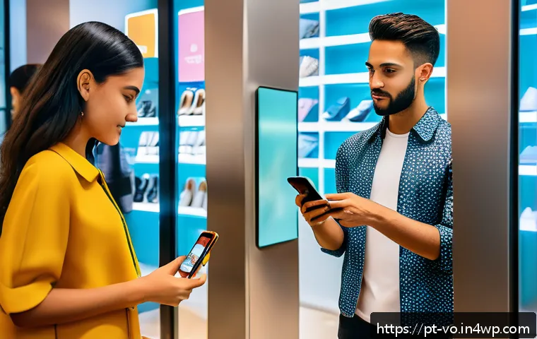 감각확장 기술의 경제적 영향 분석 - A modern Brazilian retail environment showcasing augmented reality technology in use: a diverse grou...