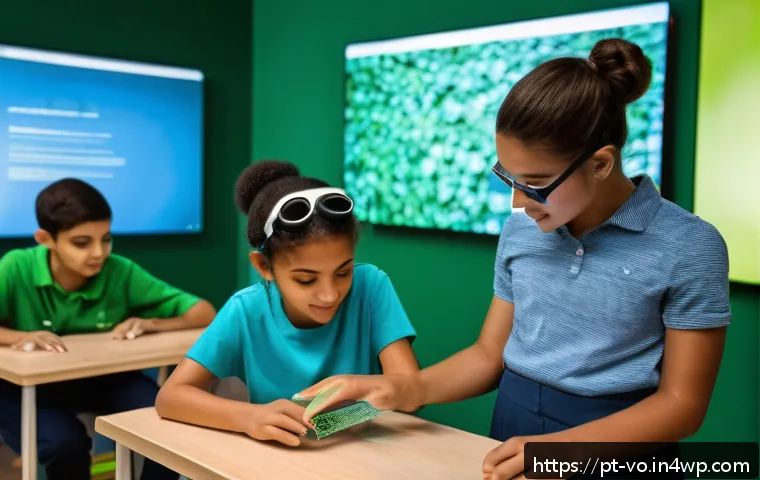 감각확장 기술로 변화하는 사용자 경험 - A futuristic classroom scene in Brazil with diverse students using advanced multisensory educational...